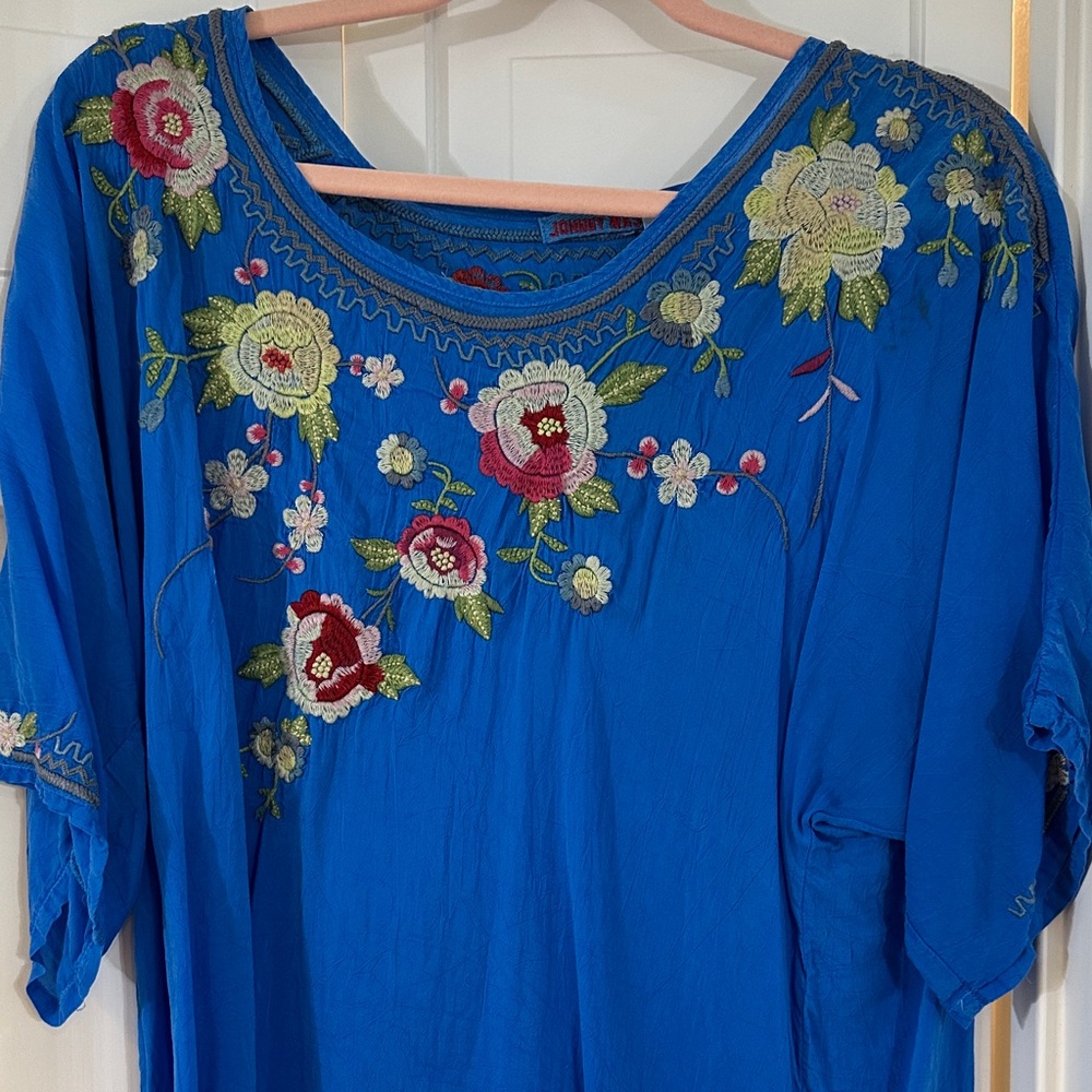 Johnny Was Vibrant Blue Embroidered Blouse